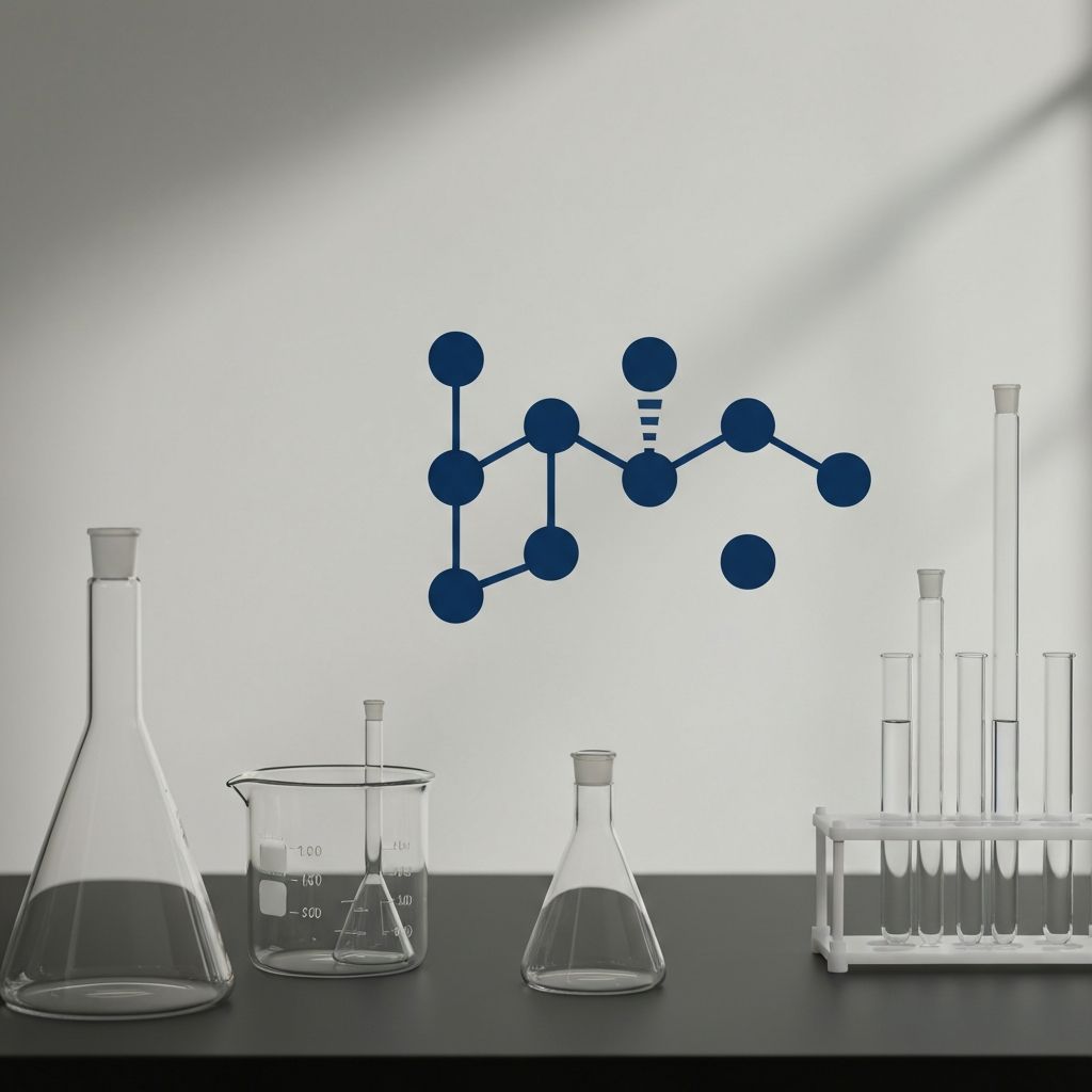Wissenschaftliche Laborausrüstungen und abstrakte Moleküldarstellung zur Proteinillustrierung