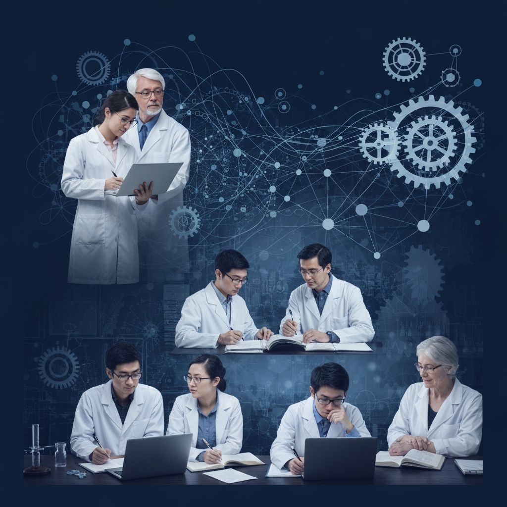 Wissenschaftliche Entdeckungs- und Forschungsatmosphäre mit akademischem visuellen Stil